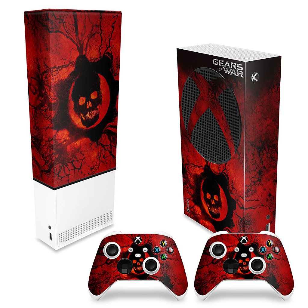 KIT Capa Anti Poeira e Skin Anti-Rage Xbox Series S Vertical - Gears of War - Skull