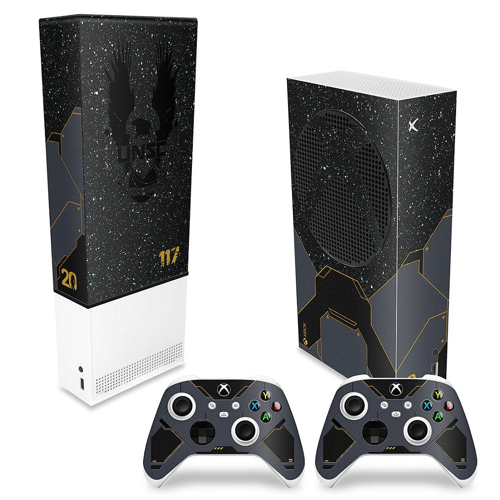 KIT Capa Anti Poeira e Skin Anti-Rage Xbox Series S Vertical - Halo Infinite Bundle