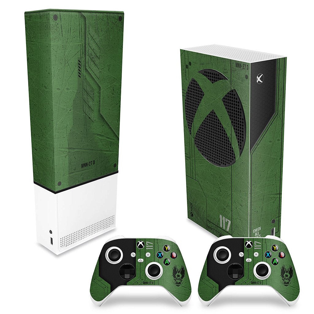 KIT Capa Anti Poeira e Skin Anti-Rage Xbox Series S Vertical - Halo Infinite