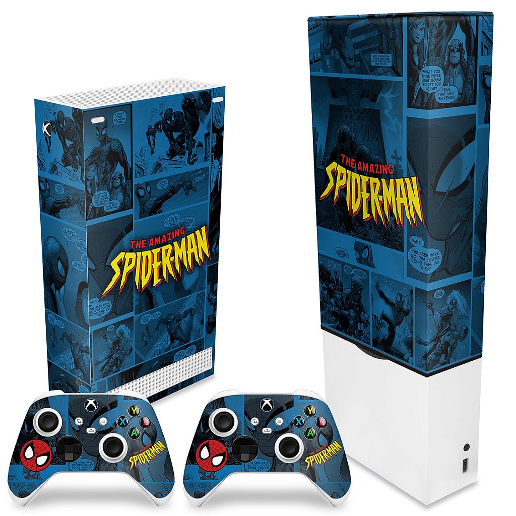 KIT Capa Anti Poeira e Skin Anti-Rage Xbox Series S Vertical - Homem-Aranha Spider-Man Comics - Pop Arte Skins - foto 2