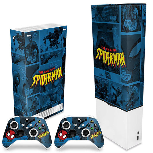 KIT Xbox Series S Capa Anti Poeira e Skin Anti-Rage Vertical - Homem-Aranha Spider-Man Comics
