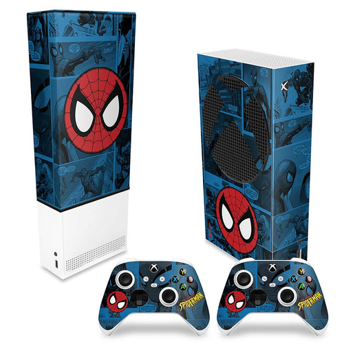 KIT Capa Anti Poeira e Skin Anti-Rage Xbox Series S Vertical - Homem-Aranha Spider-Man Comics