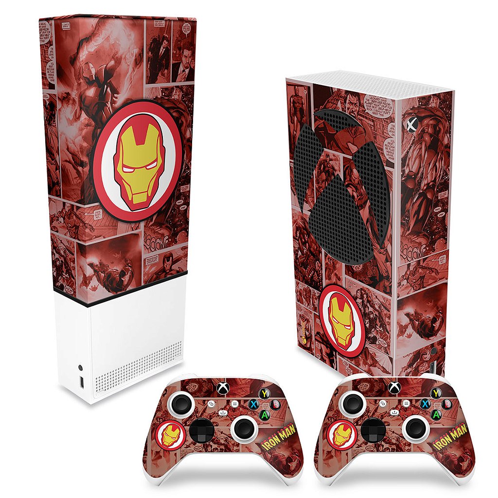 KIT Capa Anti Poeira e Skin Anti-Rage Xbox Series S Vertical - Homem De Ferro Comics