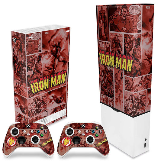 KIT Xbox Series S Capa Anti Poeira e Skin Anti-Rage Vertical - Homem De Ferro Comics