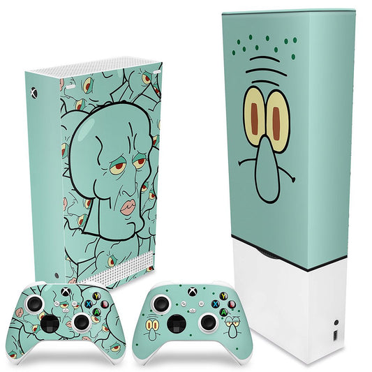 KIT Capa Anti Poeira e Skin Anti-Rage Xbox Series S Vertical - Lula Molusco Bob Esponja