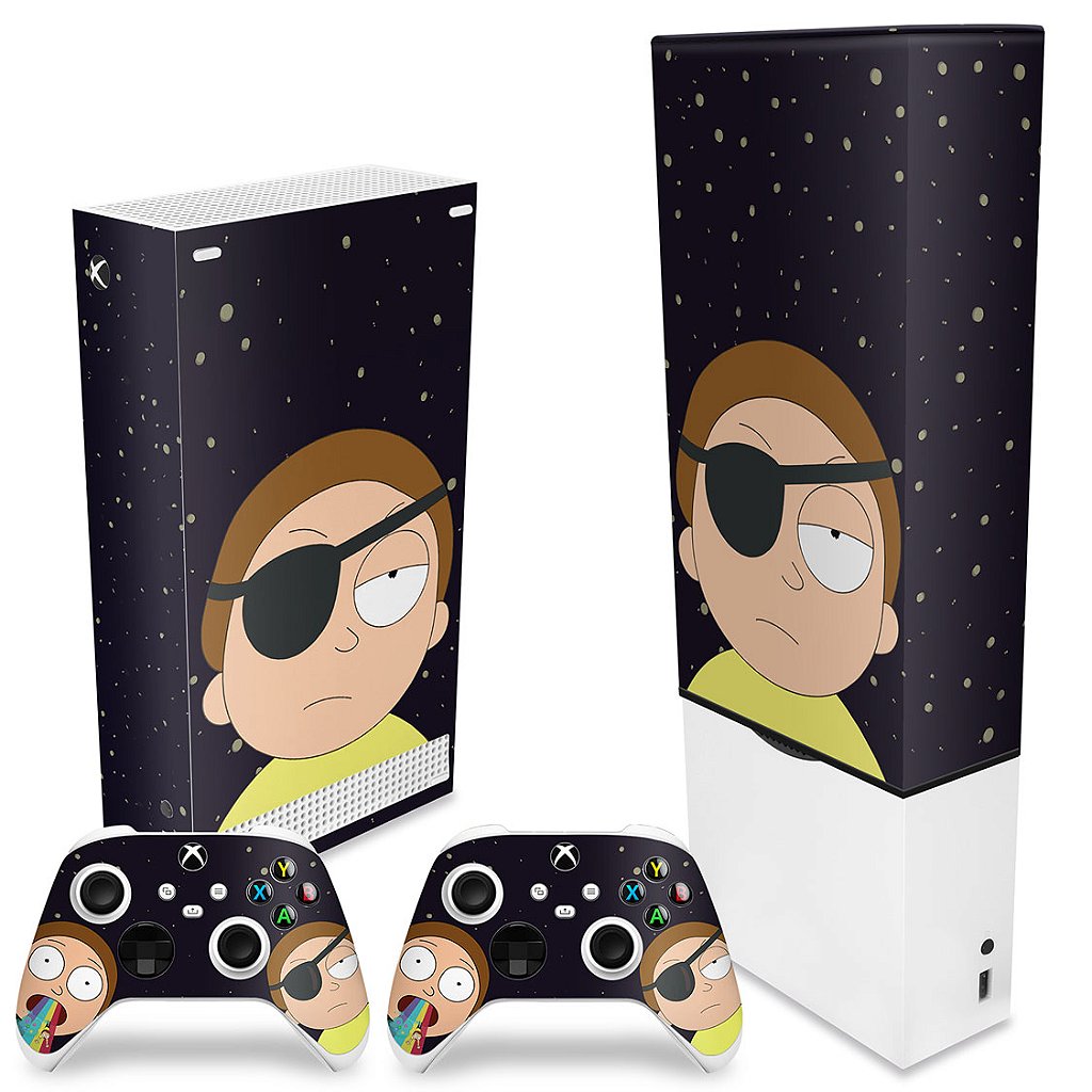 KIT Capa Anti Poeira e Skin Anti-Rage Xbox Series S Vertical - Morty Rick And Morty - Pop Arte Skins - foto 2