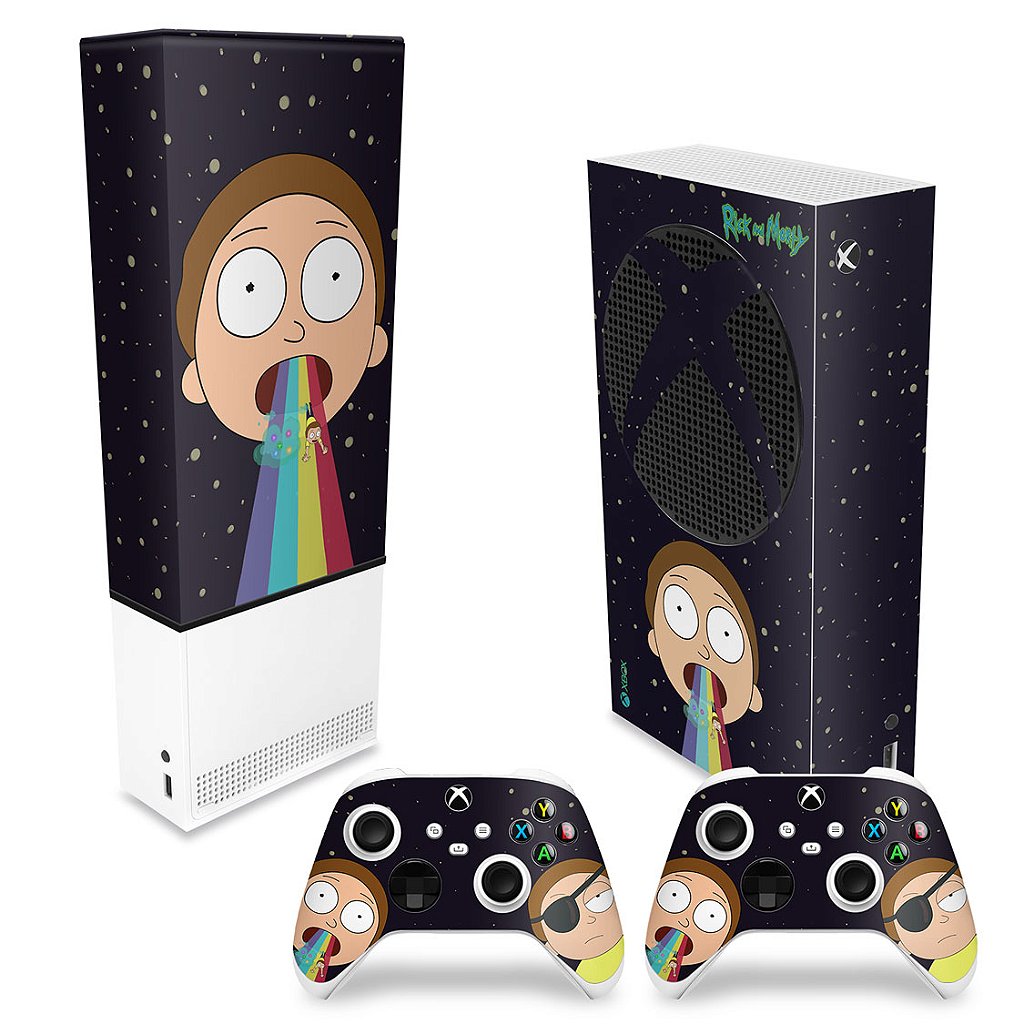 KIT Capa Anti Poeira e Skin Anti-Rage Xbox Series S Vertical - Morty Rick And Morty