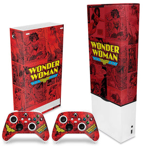 KIT Capa Anti Poeira e Skin Anti-Rage Xbox Series S Vertical - Mulher Maravilha Comics - Pop Arte Skins - foto 2