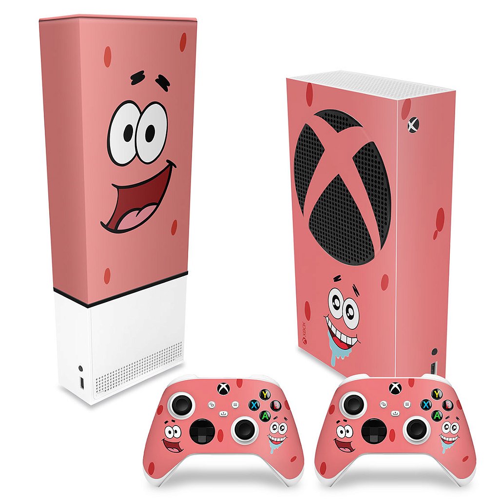KIT Capa Anti Poeira e Skin Anti-Rage Xbox Series S Vertical - Patrick Bob Esponja