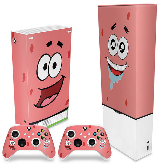 KIT Capa Anti Poeira e Skin Anti-Rage Xbox Series S Vertical - Patrick Bob Esponja