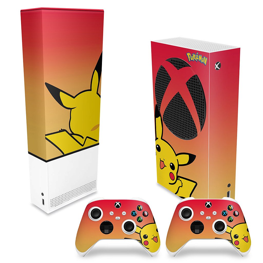 KIT Capa Anti Poeira e Skin Anti-Rage Xbox Series S Vertical - Pokemon Pikachu