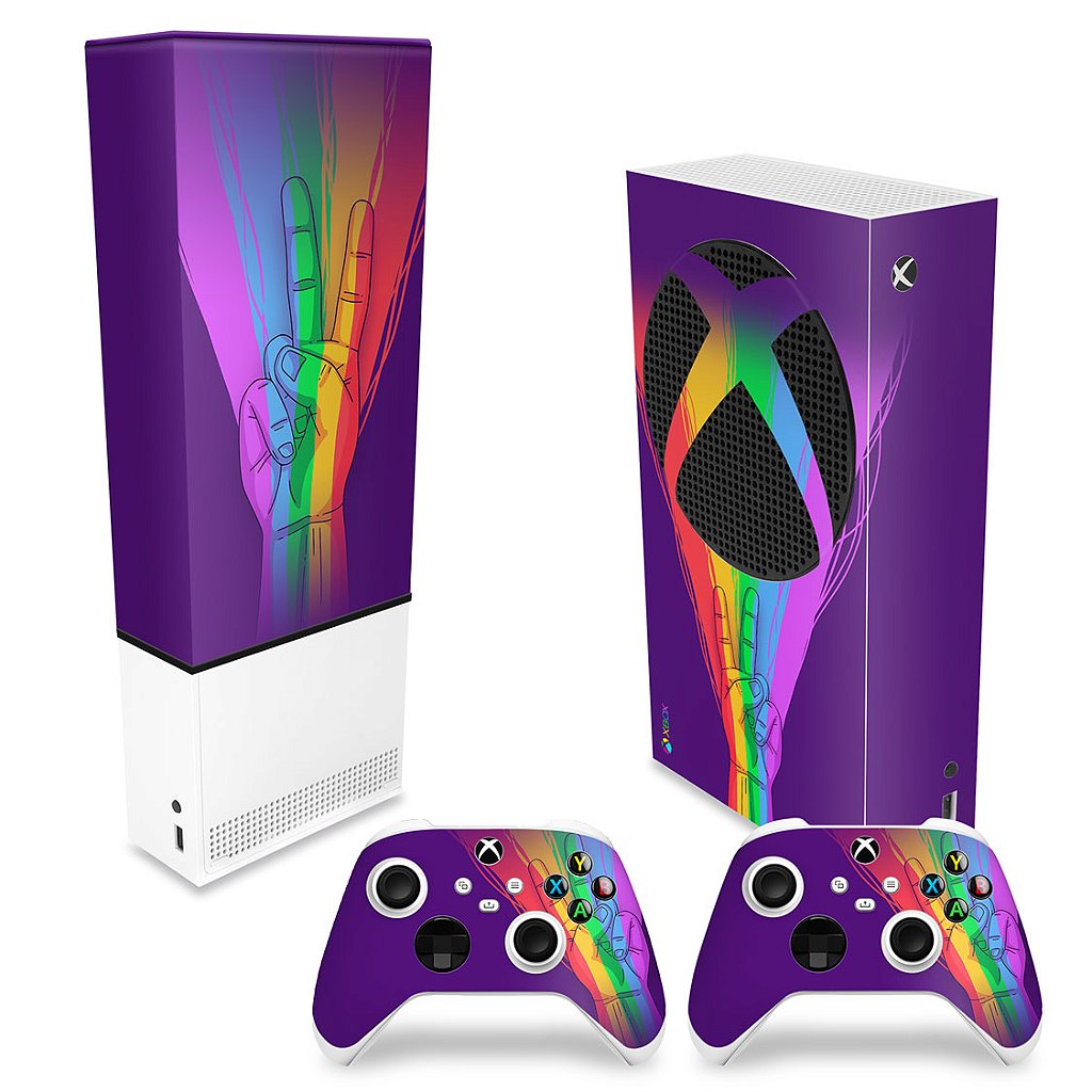 KIT Capa Anti Poeira e Skin Anti-Rage Xbox Series S Vertical - Rainbow Colors Colorido