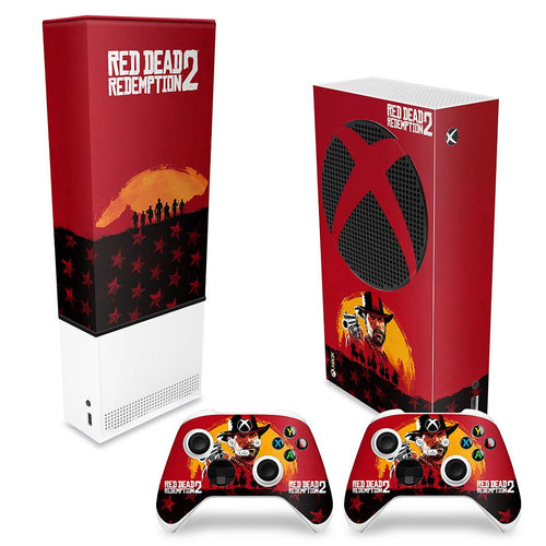 KIT Capa Anti Poeira e Skin Anti-Rage Xbox Series S Vertical - Red Dead Redemption 2