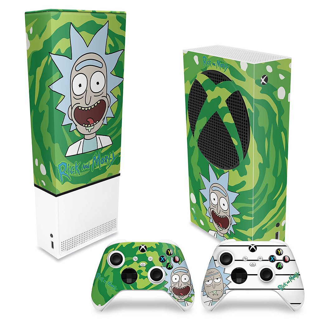 KIT Capa Anti Poeira e Skin Anti-Rage Xbox Series S Vertical - Rick And Morty