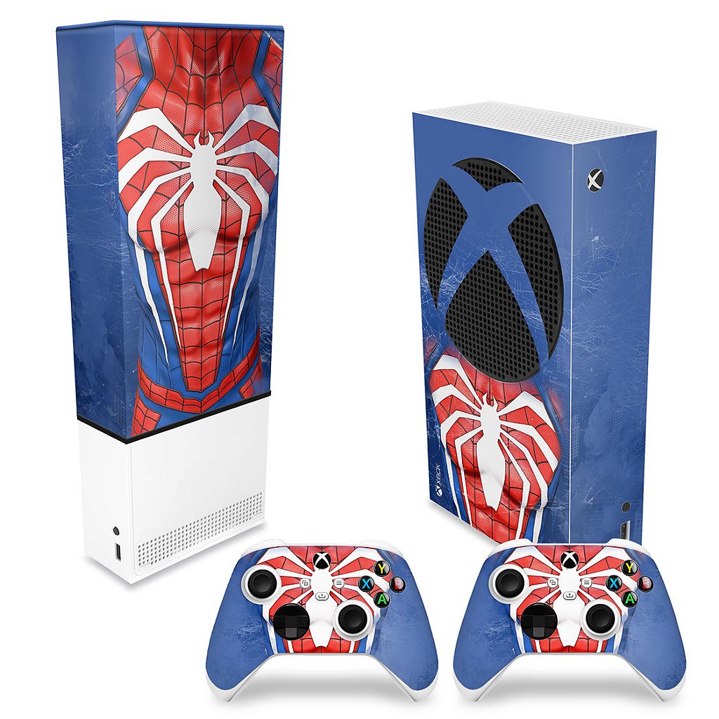 KIT Capa Anti Poeira e Skin Anti-Rage Xbox Series S Vertical - Spider-Man Homem Aranha 2