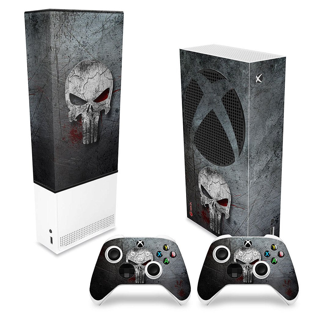KIT Capa Anti Poeira e Skin Anti-Rage Xbox Series S Vertical - The Punisher Justiceiro