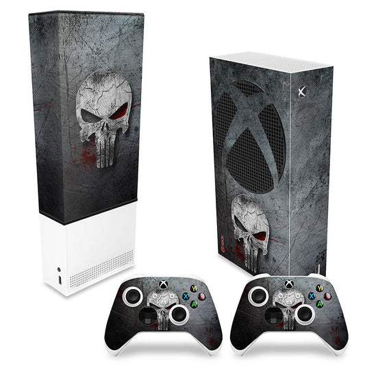 KIT Xbox Series S Capa Anti Poeira e Skin Anti-Rage Vertical - The Punisher Justiceiro