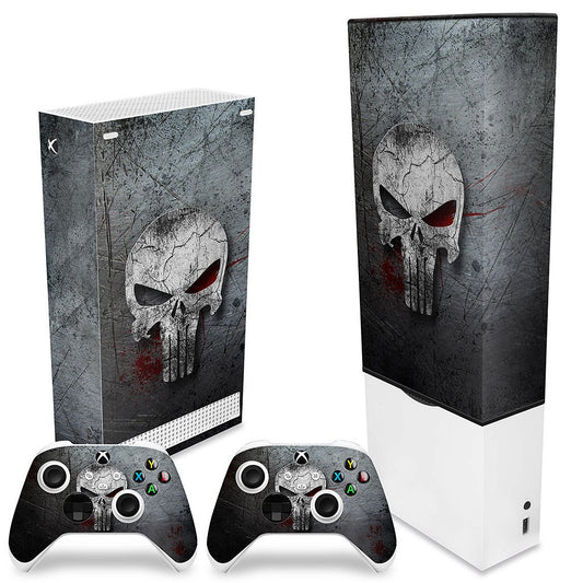 KIT Xbox Series S Capa Anti Poeira e Skin Anti-Rage Vertical - The Punisher Justiceiro