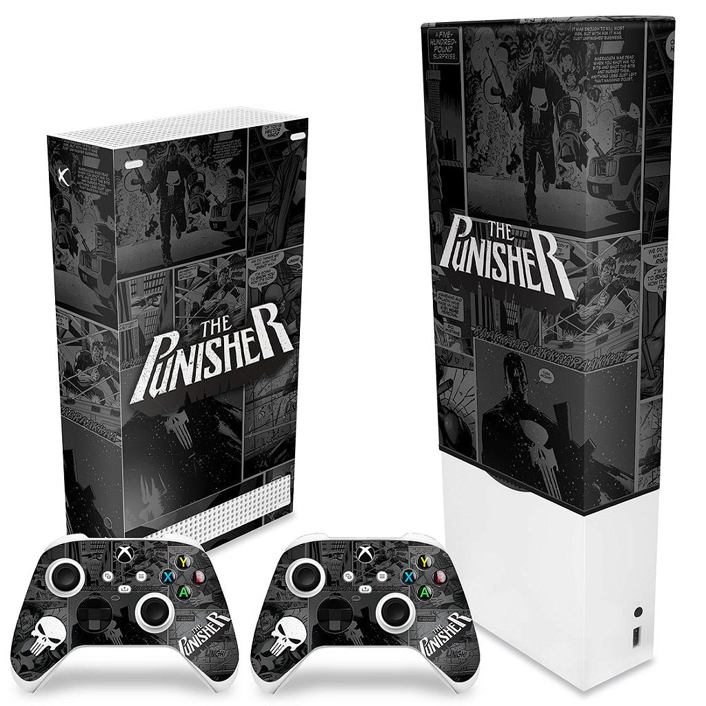 KIT Capa Anti Poeira e Skin Anti-Rage Xbox Series S Vertical - The Punisher Justiceiro Comics - Pop Arte Skins - foto 2