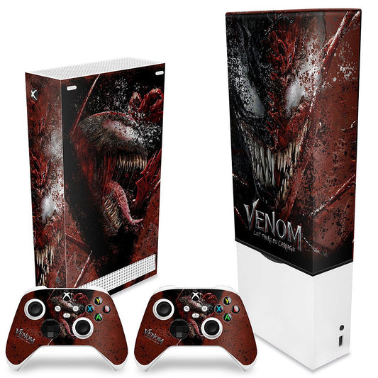 KIT Xbox Series S Capa Anti Poeira e Skin Anti-Rage Vertical - Venom Tempo de Carnificina