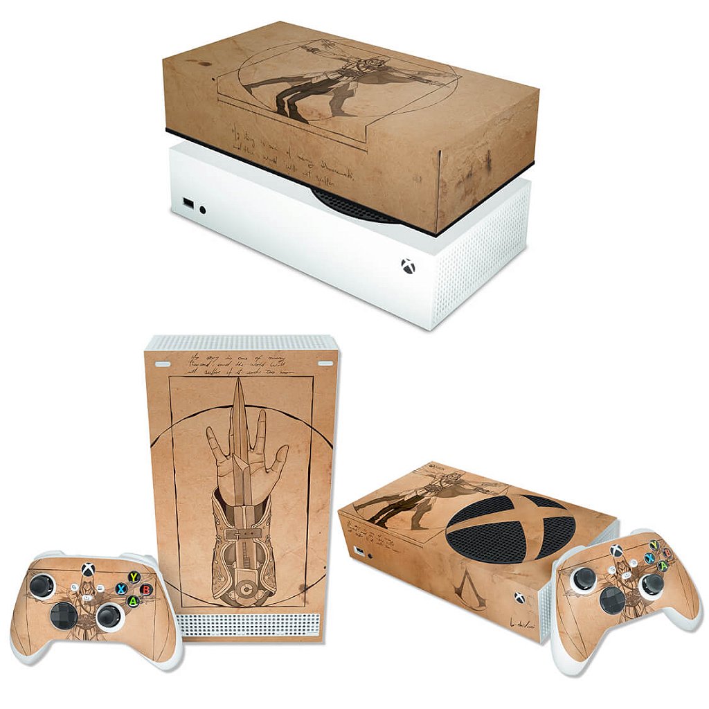 KIT Capa Anti Poeira e Skin Anti-Rage Xbox Series S Horizontal - Assassin’S Creed Vitruviano