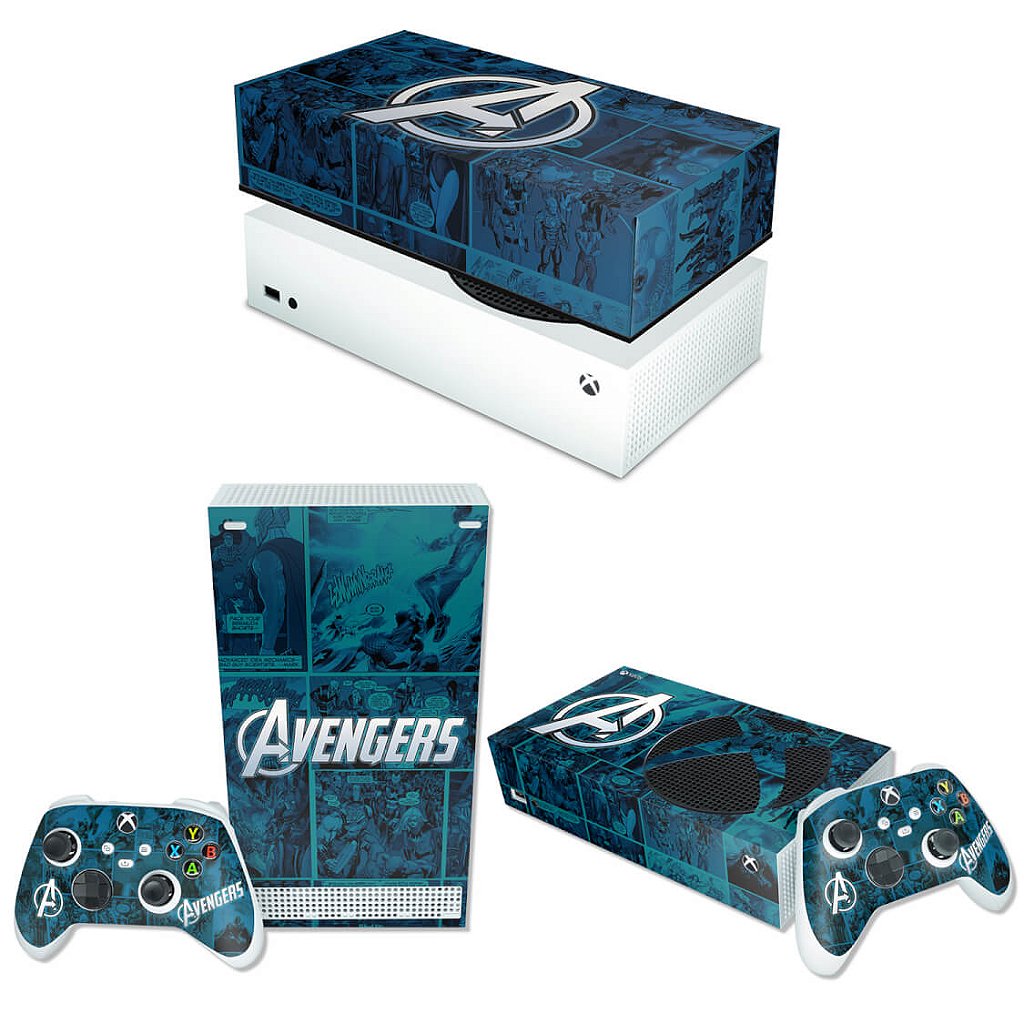 KIT Capa Anti Poeira e Skin Anti-Rage Xbox Series S Horizontal - Avengers Vingadores Comics
