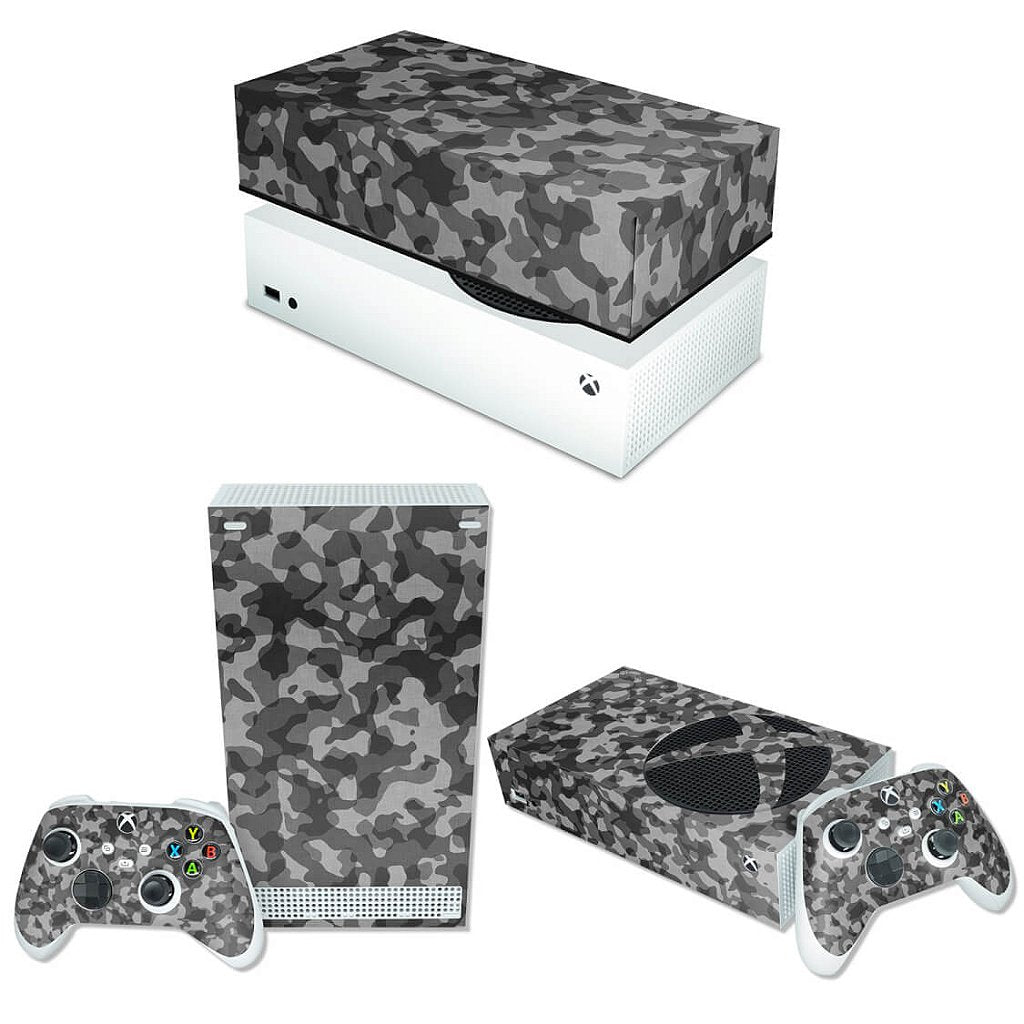 KIT Capa Anti Poeira e Skin Anti-Rage Xbox Series S Horizontal - Camuflado Cinza