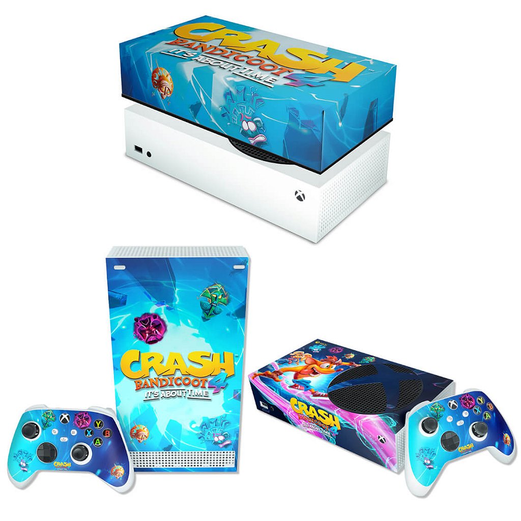 KIT Capa Anti Poeira e Skin Anti-Rage Xbox Series S Horizontal - Crash Bandicoot 4