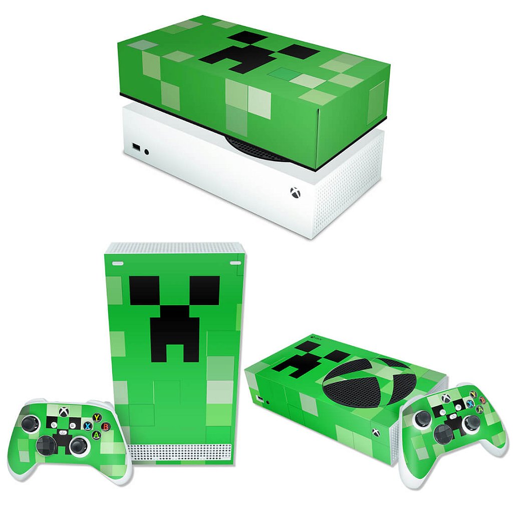 KIT Capa Anti Poeira e Skin Anti-Rage Xbox Series S Horizontal - Creeper Minecraft