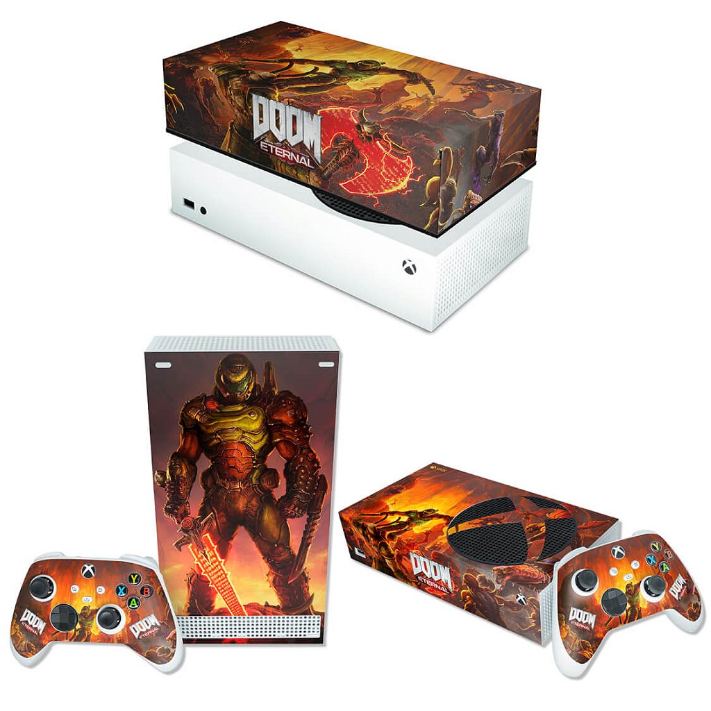 KIT Capa Anti Poeira e Skin Anti-Rage Xbox Series S Horizontal - Doom Eternal