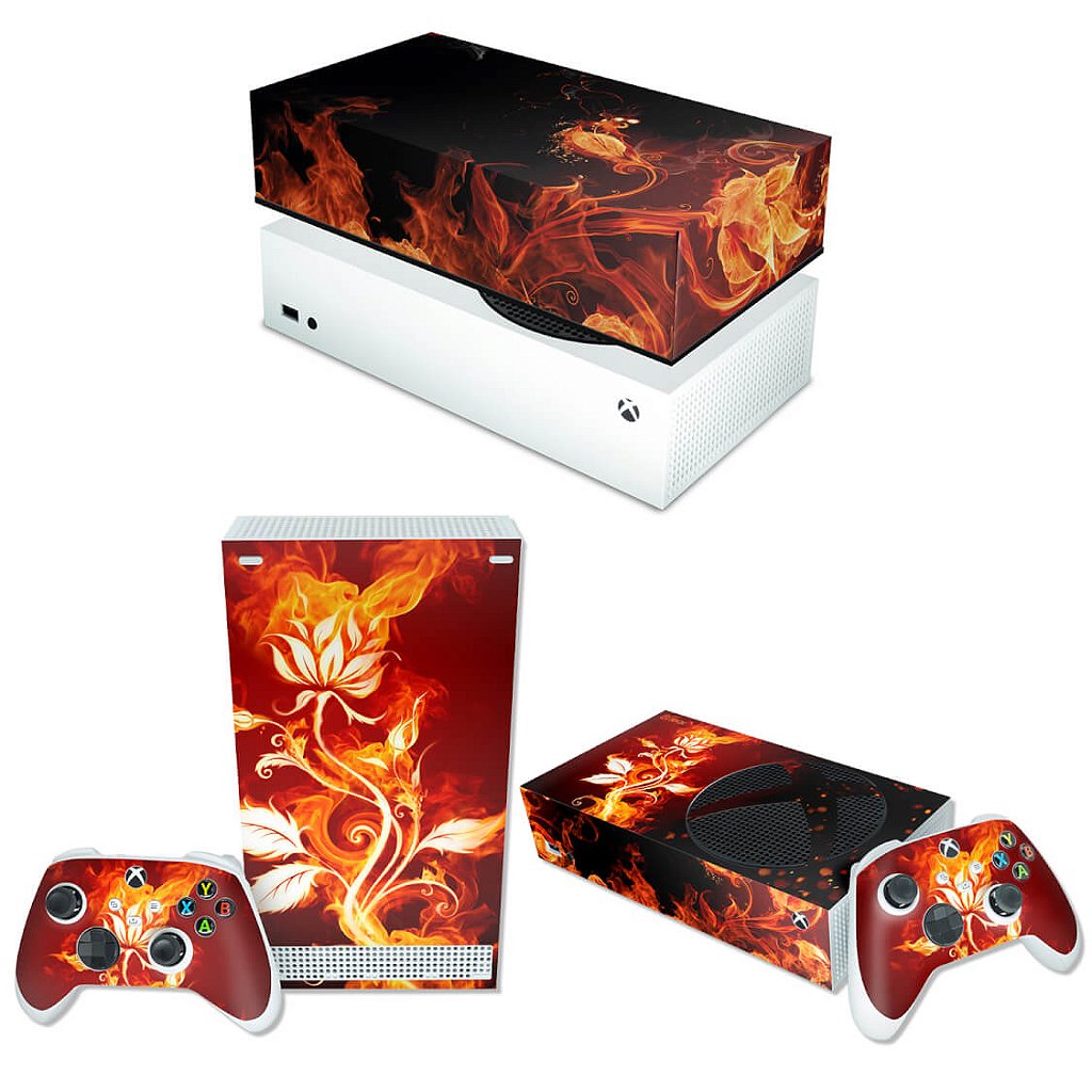 KIT Capa Anti Poeira e Skin Anti-Rage Xbox Series S Horizontal - Fire Flower