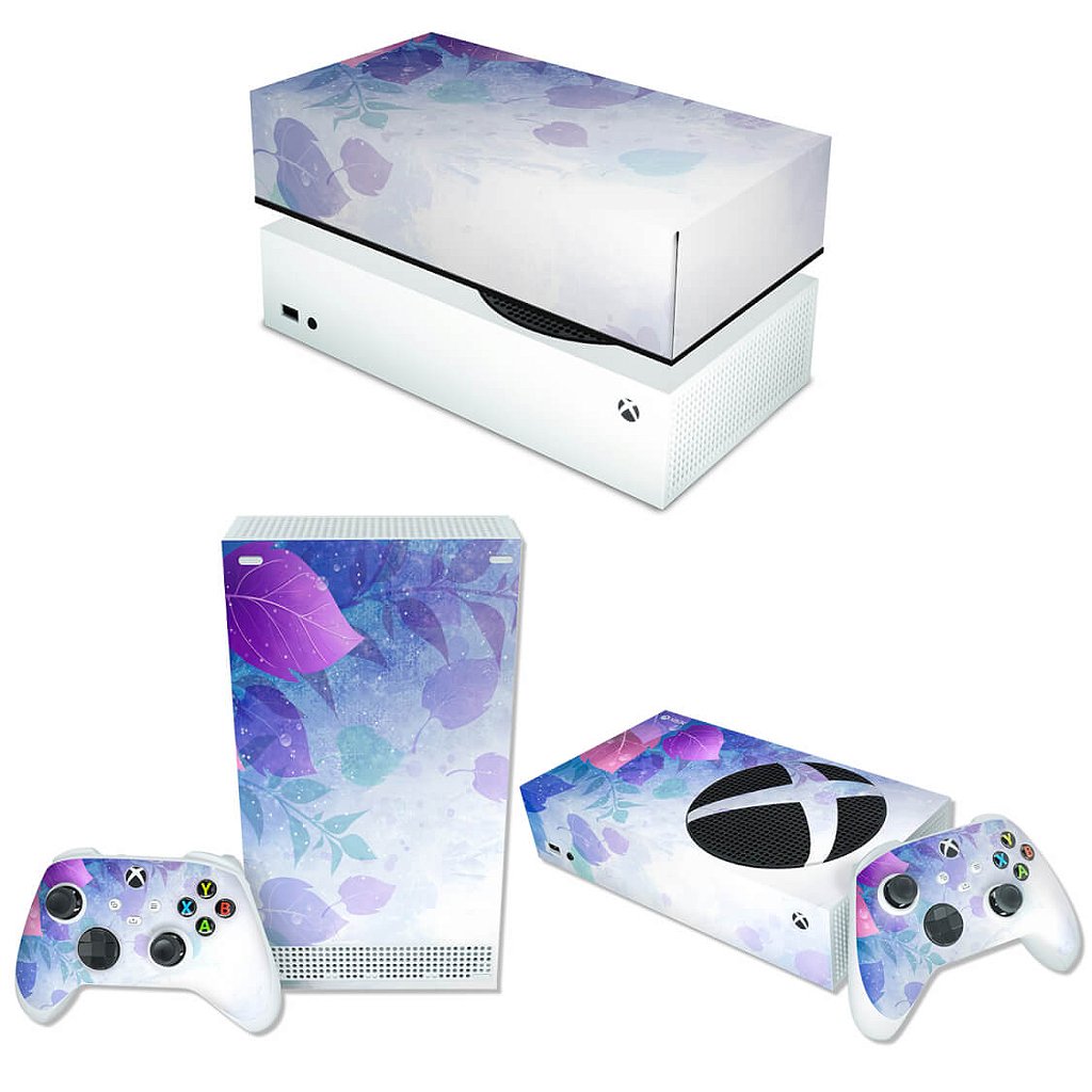 KIT Capa Anti Poeira e Skin Anti-Rage Xbox Series S Horizontal - Folhas Lilás