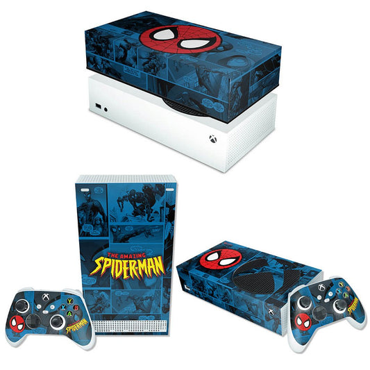 KIT Xbox Series S Skin Anti-Rage e Capa Anti Poeira Horizontal - Homem-Aranha Spider-Man Comics