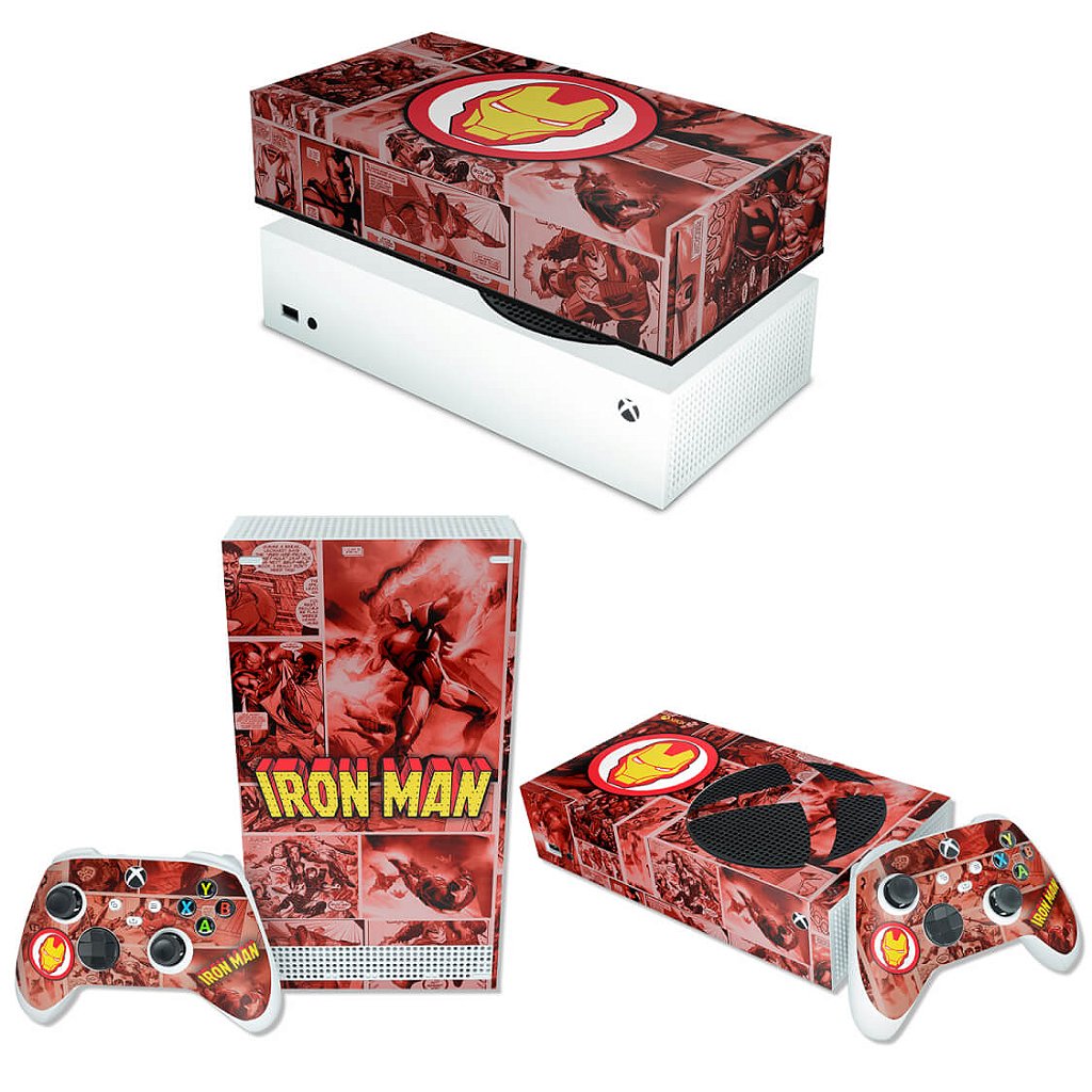 KIT Capa Anti Poeira e Skin Anti-Rage Xbox Series S Horizontal - Homem De Ferro Comics