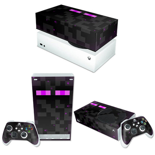 KIT Xbox Series S Skin Anti-Rage e Capa Anti Poeira Horizontal - Minecraft Enderman