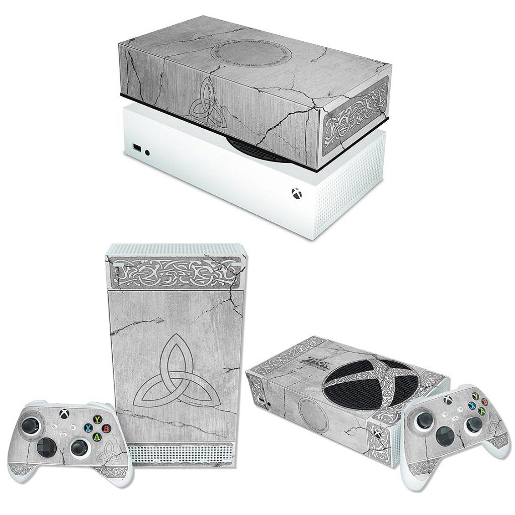 KIT Xbox Series S Skin Anti-Rage e Capa Anti Poeira Horizontal - Mjolnir Thor Amor e Trovão