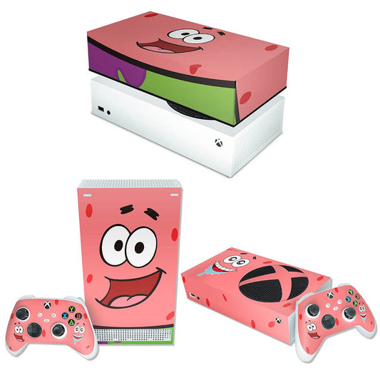 KIT Capa Anti Poeira e Skin Anti-Rage Xbox Series S Horizontal - Patrick Bob Esponja