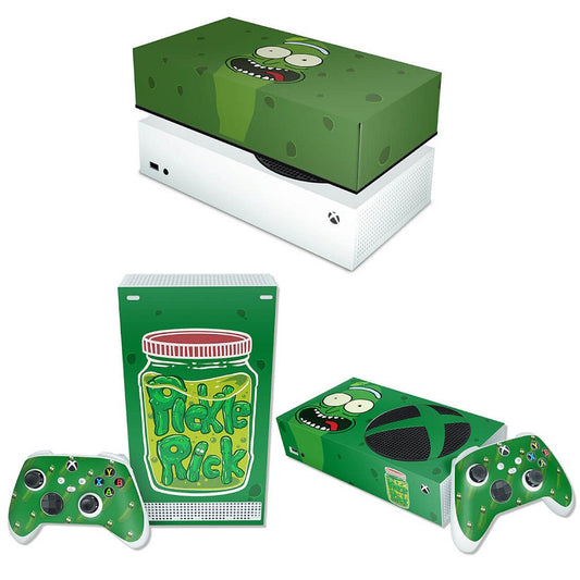 KIT Xbox Series S Skin Anti-Rage e Capa Anti Poeira Horizontal - Pickle Rick And Morty