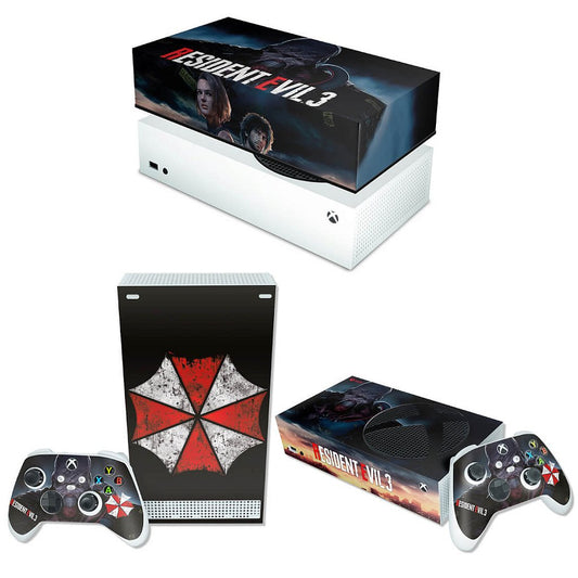 KIT Xbox Series S Skin Anti-Rage e Capa Anti Poeira Horizontal - Resident Evil 3 Remake