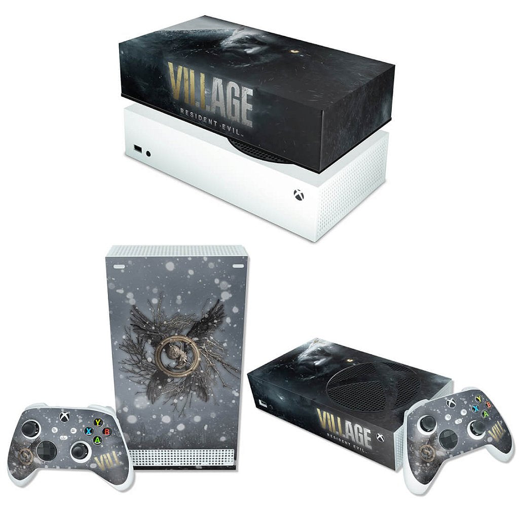 KIT Capa Anti Poeira e Skin Anti-Rage Xbox Series S Horizontal - Resident Evil Village