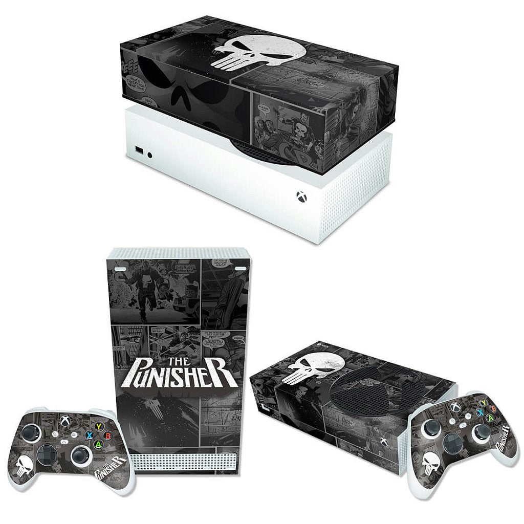 KIT Capa Anti Poeira e Skin Anti-Rage Xbox Series S Horizontal - The Punisher Justiceiro Comics