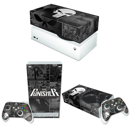 KIT Xbox Series S Skin Anti-Rage e Capa Anti Poeira Horizontal - The Punisher Justiceiro Comics