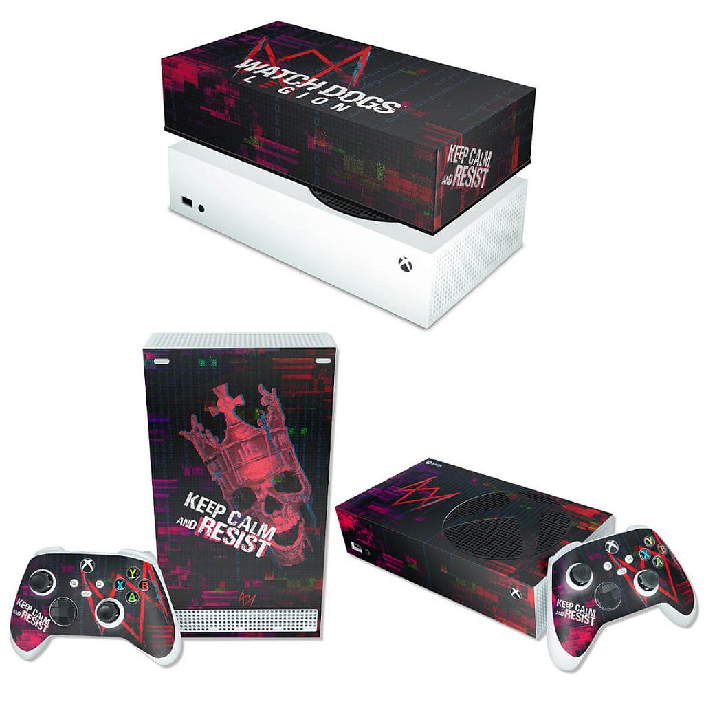 KIT Capa Anti Poeira e Skin Anti-Rage Xbox Series S Horizontal - Watch Dogs Legion