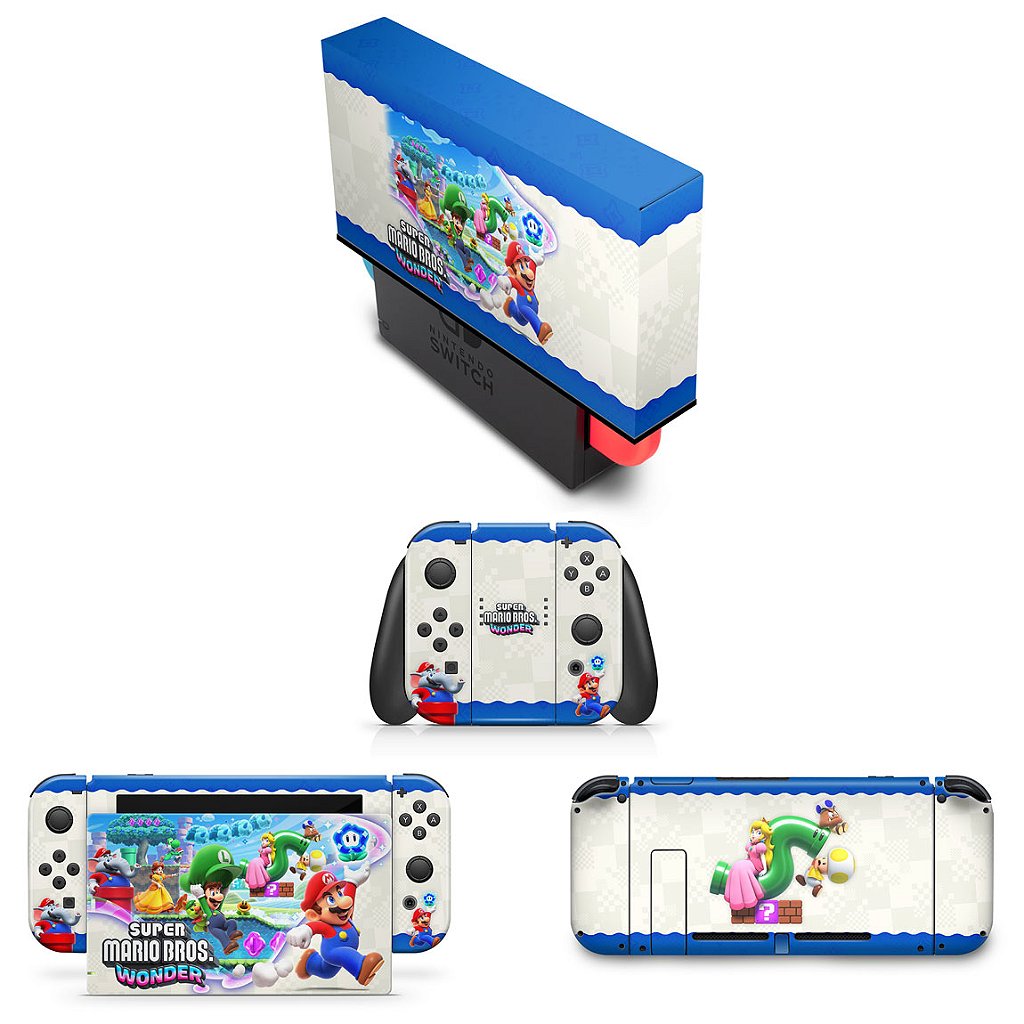 KIT Capa Anti Poeira e Skin Anti-Rage Nintendo Switch 1 - Super Mario Bros. Wonder