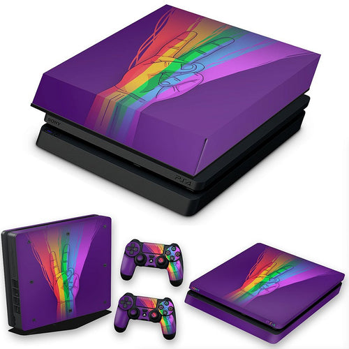 KIT Capa Anti Poeira e Skin Anti-Rage PS4 Slim - Rainbow Colors Colorido