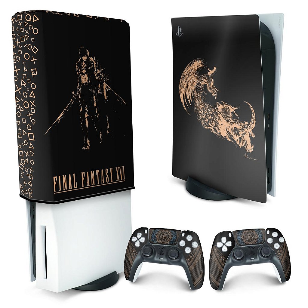 KIT Capa Anti Poeira e Skin Anti-Rage PS5 Fat Vertical - Final Fantasy XVI Edition