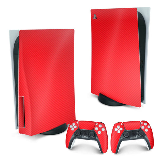 PS5 Fat Skin Vertical - Fibra de Carbono Vermelho