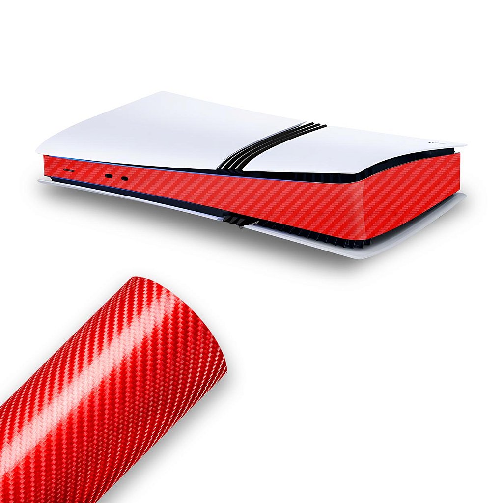 Skin PS5 Pro Central - Fibra de Carbono Vermelho
