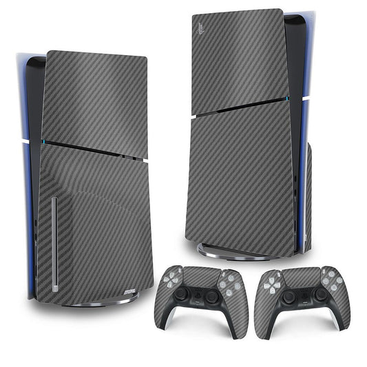 Skin PS5 Slim Vertical - Fibra de Carbono Cinza Grafite