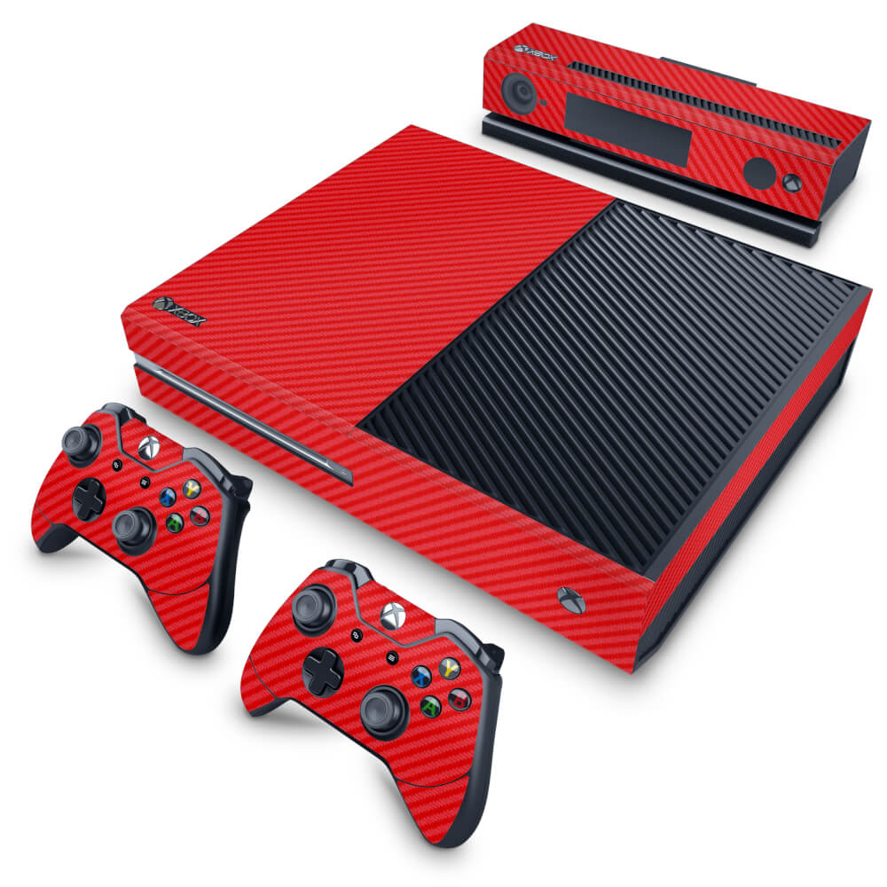 Xbox One Fat Skin Anti-Rage - Fibra de Carbono Vermelho